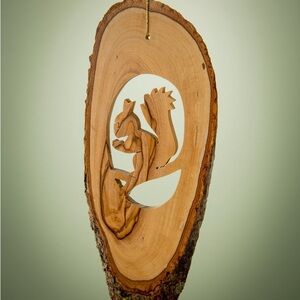 Hand-Carved Olive Wood Ornament - Squirrel from Bethlehem